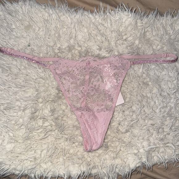 Victoria’s Secret Dream Angels Pink Lace And Rhinestone G-string Sz Large NWT - Picture 2 of 5